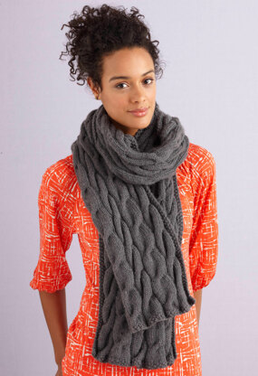 Grey Cabled Scarf in Lion Brand Vanna's Choice - L0679