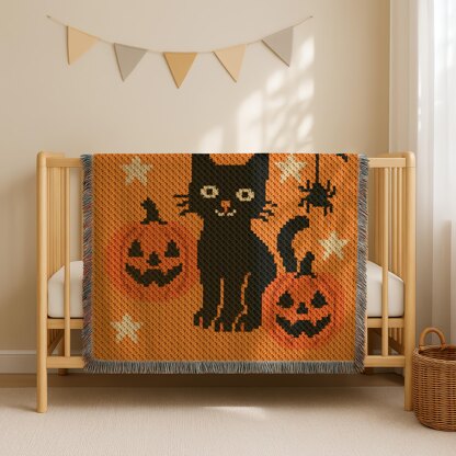 C2C CROCHET PATTERN Halloween Cat Spider Bat Stars Orange Blanket