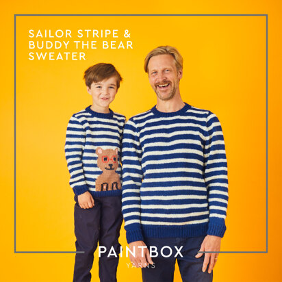 " Sailor Stripe and Buddy the Bear Sweater " - Free Sweater Knitting Pattern For Boys and Men in Paintbox Yarns Wool Mix Aran by Paintbox Yarns