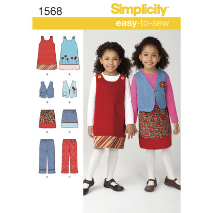 Simplicity Child's Jumper, Vest, Trousers and Skirt 1568 - Paper Pattern, Size A (3-4-5-6-7-8)