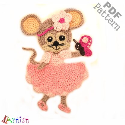 Mouse girl crochet applique pattern