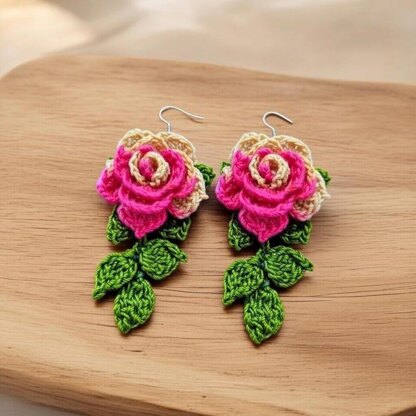 Crochet 3 d flower earrings
