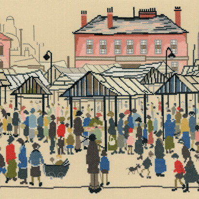 Bothy Threads Market Scene, Northern Town Cross Stitch Kit - 37cm x 34cm