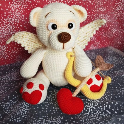 Valentine bear Crochet Pattern, Teddy Amigurumi Pattern, Cupid Bear amigurumi pattern, Heart pattern (English, Deutsch, Français)