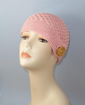 Button Up Lace Beanie Circular knitting pattern