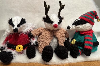 Christmas Badgers dressed as Santa, Reindeer & Elf