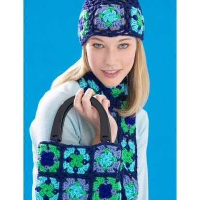 Groovy Grannies Vest, Cap, Scarf & Bag in Bernat Satin