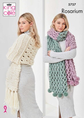 Scarves Knitted in King Cole Rosarium - 5757 - Downloadable PDF