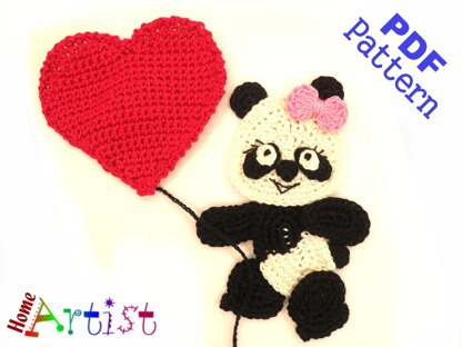 Panda girl crochet applique pattern
