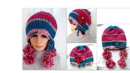 877-PomPom Ties Hat