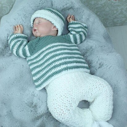 Crochet pattern baby jumer/sweater, trousers and hat UK & USA Terms #371