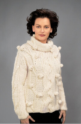 Knitted Chunky Cabled Bobble Sweater in Lion Brand Wool-Ease Thick & Quick - 1099AD