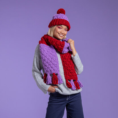 Bright and Bold Stripe Set - Free Hat & Scarf Knitting Pattern for Women in Paintbox Yarns Wool Blend Super Chunky