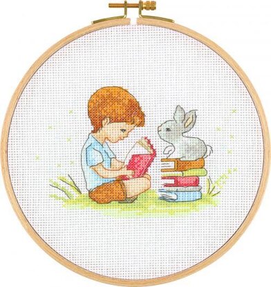 Creative World of Crafts Reading to Rabbit Cross Stitch Kit - 26cm Diameter