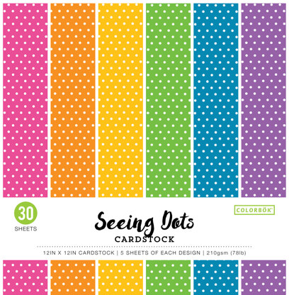 American Crafts Colorbok 78lb Single-Sided Printed Cardstock 12"X12" 30/Pkg - Bright Spots, 6 Colors/5 Each