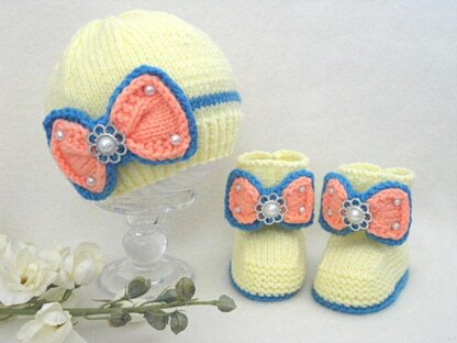 Pattern Newborn Baby Girl Baby Shoes and Beanie