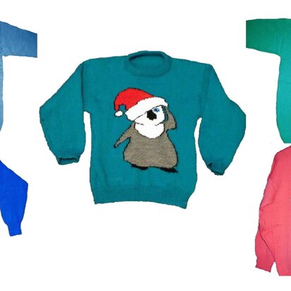5 x Plus Size Christmas Penguin Jumper Knitting Patterns - knitting pattern