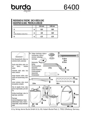 Burda Style Backpack with Zipper Fastener B6400 - Paper Pattern, Size One Size