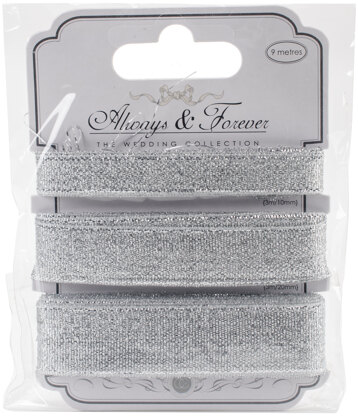 Craft Consortium Always & Forever Metallic Ribbon 3m 3/Pkg - Silver; 10mm, 20mm & 25mm