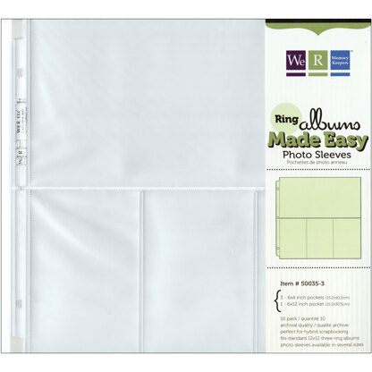 We R Memory Keepers We R Ring Photo Sleeves 12"X12" 10/Pkg - (3) 6"X4" & (1) 6"X12" Pockets