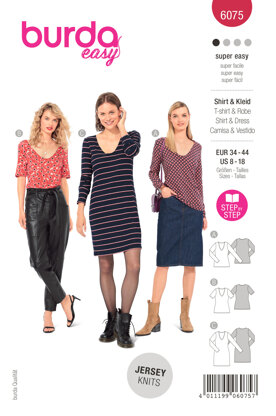 Burda Style Misses' Top, Dress – Slim Shape with V-Neck B6075 - Paper Pattern, Size 8-18 (34-44)