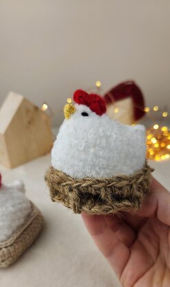 Mini plush chicken in basket