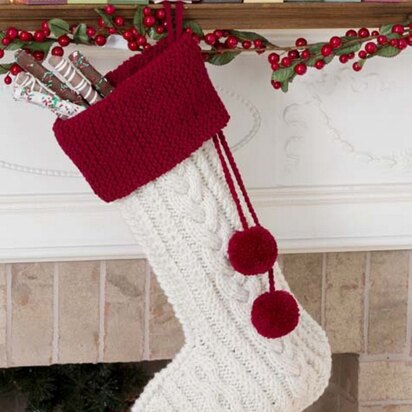 Knit Cable Stocking in Red Heart Super Saver Economy Solids - LW3211