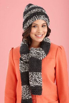 Collegiate Hat And Scarf in Lion Brand Wool-Ease Thick & Quick - L20398D