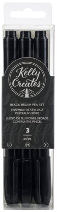 American Crafts Kelly Creates Black Brush Pen Set 3/Pkg - Fine, Medium & Bold