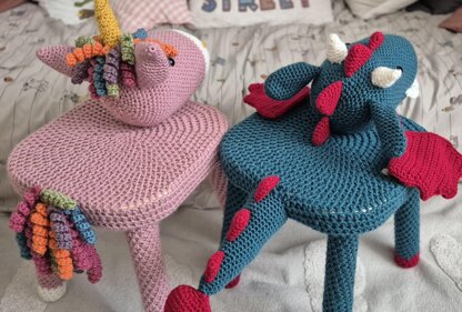 Unicorn and Dragon Crochet Chair Cover patterns amigurumi