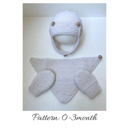 Pattern: knitted baby set - aviator hat, mittens and bandana scarf