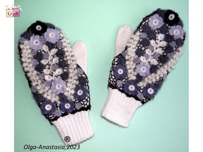 Finger mittens with Irish lace