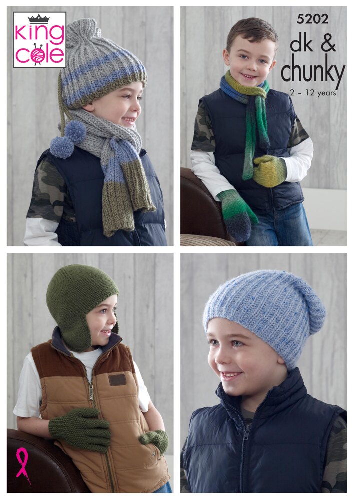 Boy's Hats, Scarves, Gloves and Mittens in King Cole 5202 - Main Image