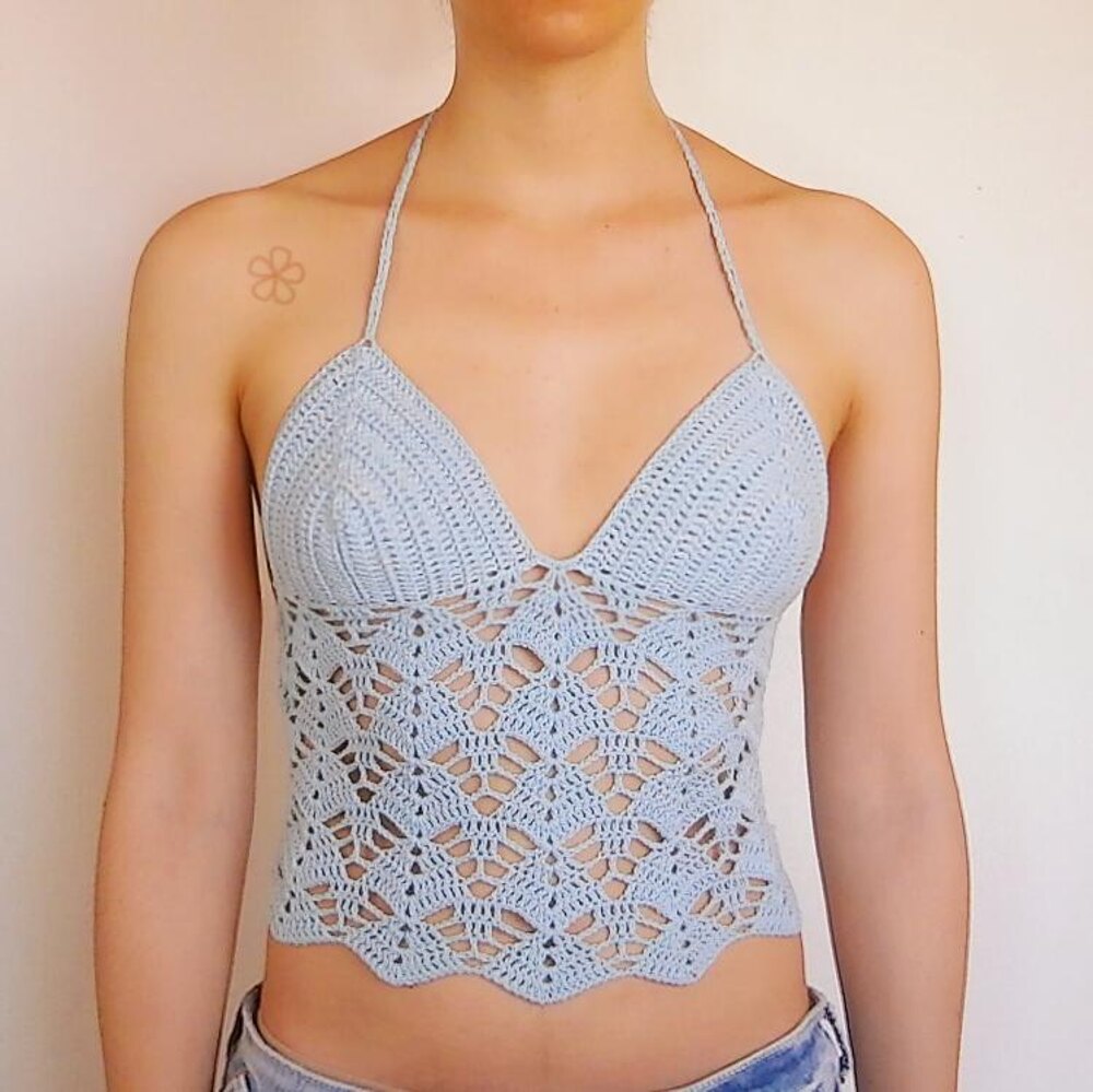 Floral Crochet Flossed Waist Bralette Top