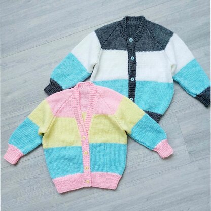 Childs Pastel Striped Raglan Cardigans Premature - 8 yrs DK  BB060