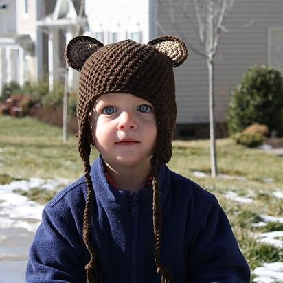 Bear Earflap Hat sz Child to Adult