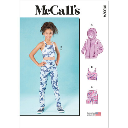 McCall's Girls' Knit Jacket, Cropped Top and Leggings in Two Lengths M8374 - Paper Pattern, Size A (S-M-L)