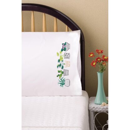 Tobin Stamped Pillowcase Pair 20in x 30in House Plants Embroidery Kit