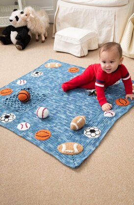 Young Athlete Blanket and Rattles in Red Heart Super Saver Economy Solids - LW4224