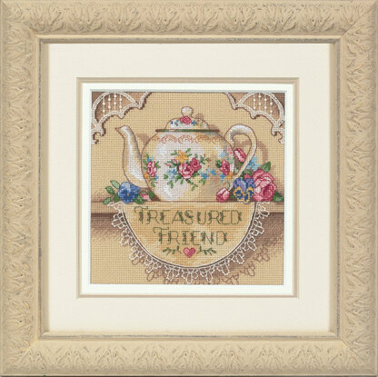 Dimensions Gold Petite: Counted Cross Stitch: Treasured Friend Teapot Cross Stitch Kit - 6in x 6in (15 x 15 cm)