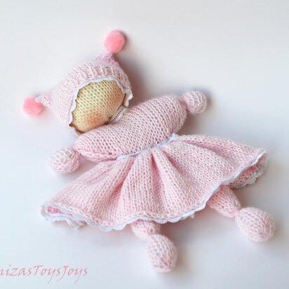 Pink Waldorf knitted girl doll for small babies