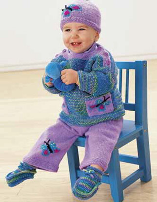 Butterflies Are Free Booties, Pullover, Pant and Hat in Patons Astra