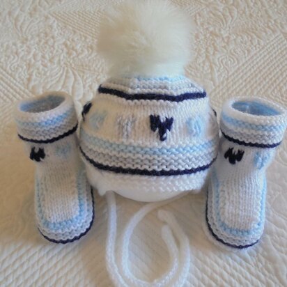 Baby Boy Stripes  Hat And Booties