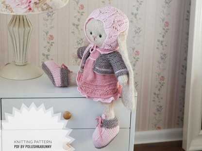 Doll clothes Knitting Pattern Outfit Shabby Chic Style for doll, lamb, bunny, kitty