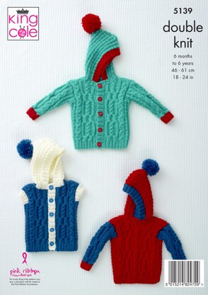 Jacket, Sweater & Gilet in King Cole Big Value Baby DK - 5139 - Downloadable PDF