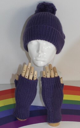 Adult & Teen Aran Rib Bobble Beanie & Gloves