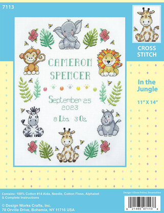 Design Works In the Jungle Birth Record Cross Stitch Kit - 28cm x 35cm