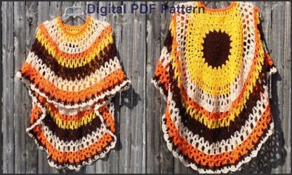 Sunflower Crochet Poncho Unbalanced Asymmetric