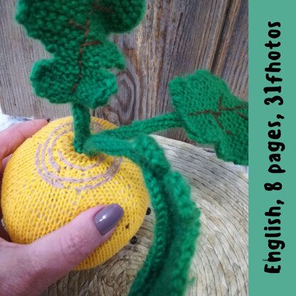 Knitting Pattern: Toy "Turnip" with Green Wire-Frame Leaves