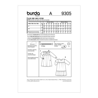 Burda Style Children's Dress with Yoke – Peter Pan Collar – Hem Frill 9305 - Paper Pattern, Size 2-7